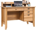 White Oak Computer Desk with Drawers and Hutch Shelf L7422