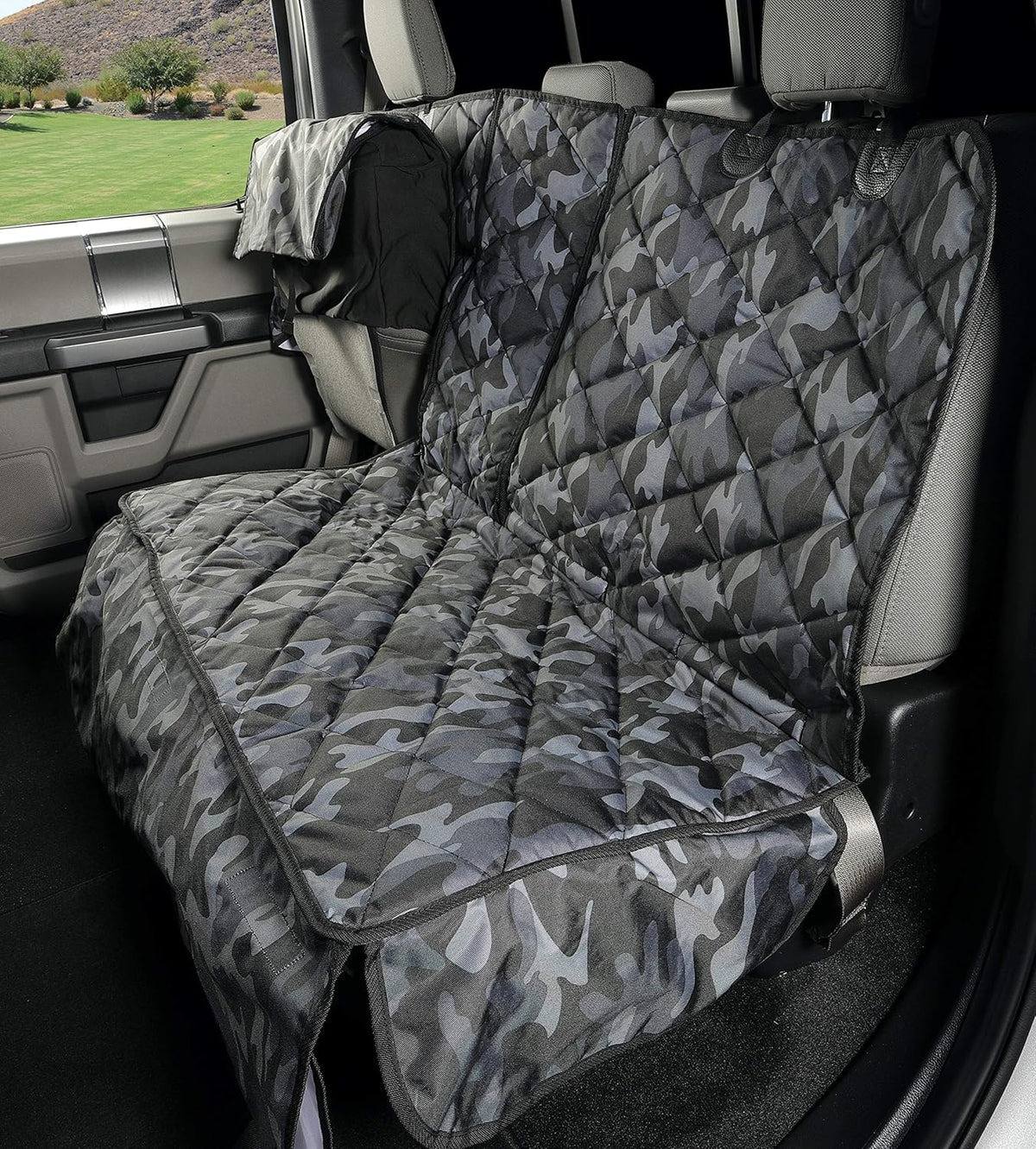 Camo Heavy Duty Waterproof Rear Bench Seat Cover with Hammock J625209