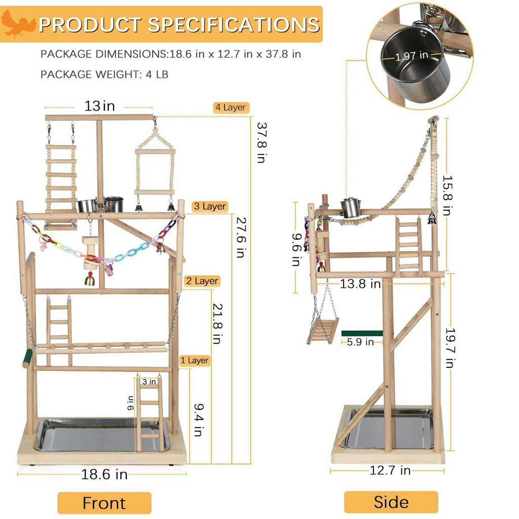 Wood Bird Playstand with Feeder Cups and Bells K498