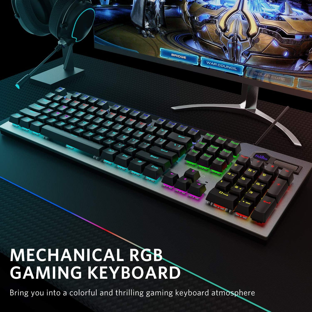 Wired RGB Rainbow Backlit Mechanical Keyboard with Blue Switches T195