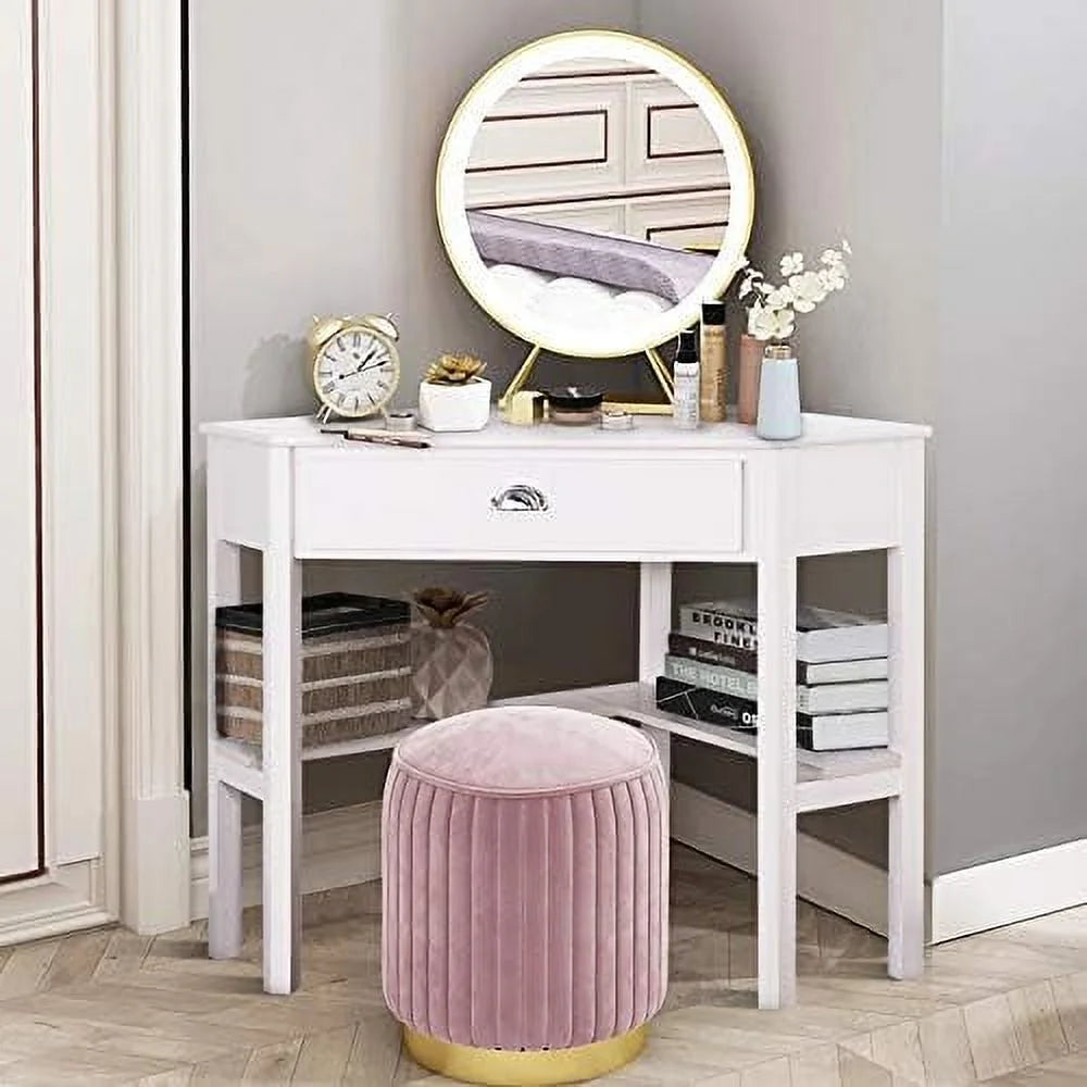 White Corner Desk with Drawer Shelves X420919