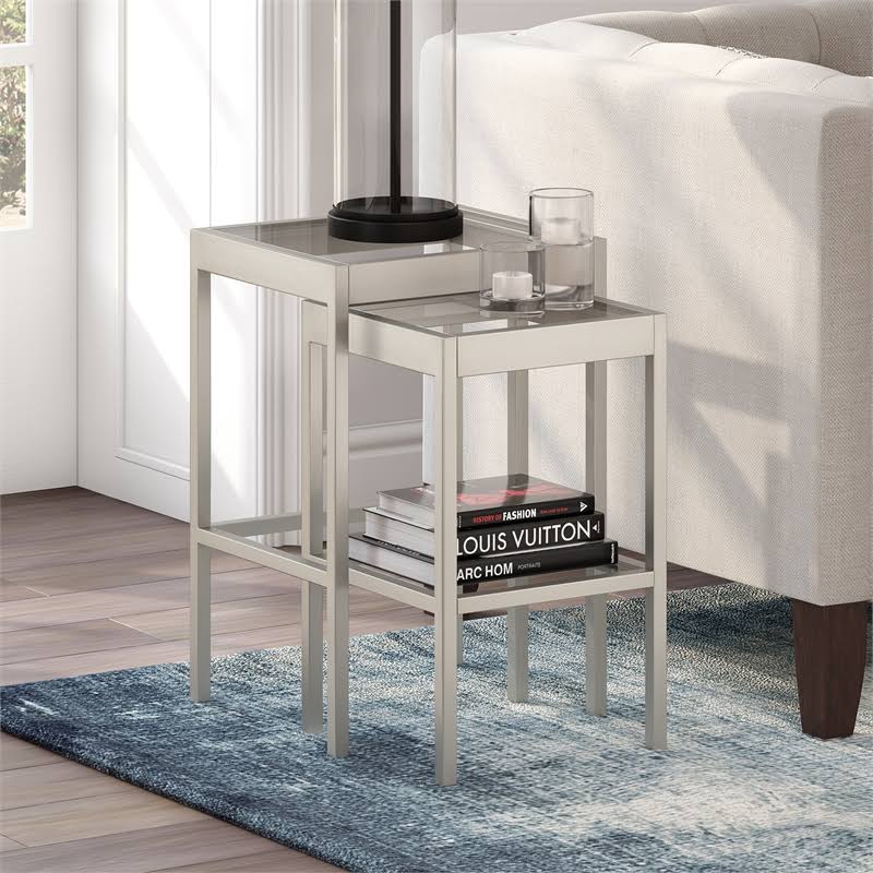 Modern Satin Nickel and Gray Nested Side Tables O245010