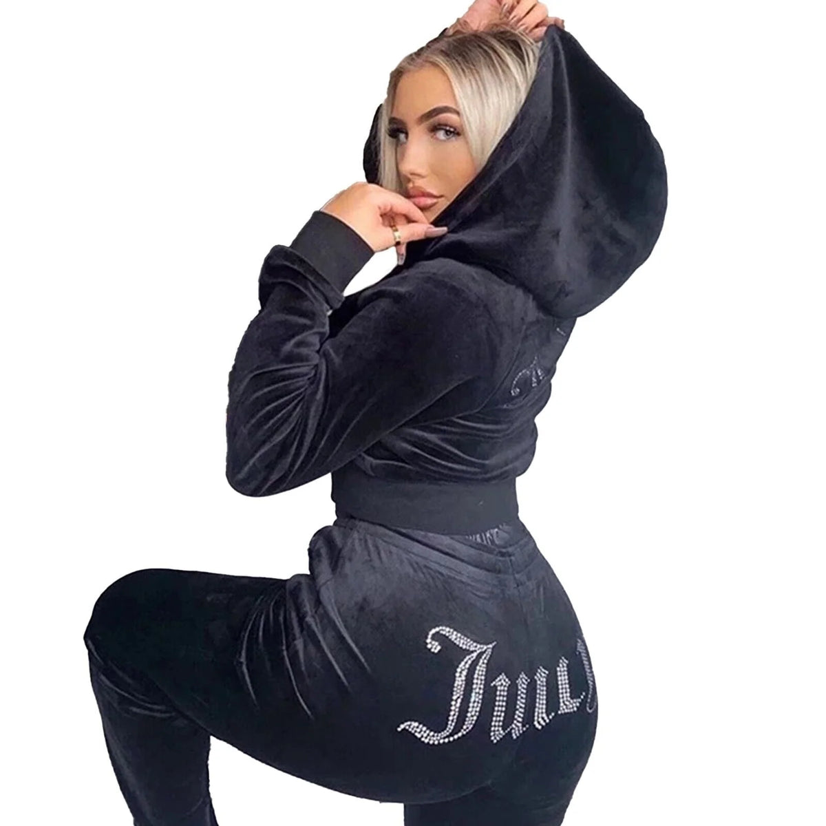 Velour 2-Piece Hoodie Tracksuit Set C2995