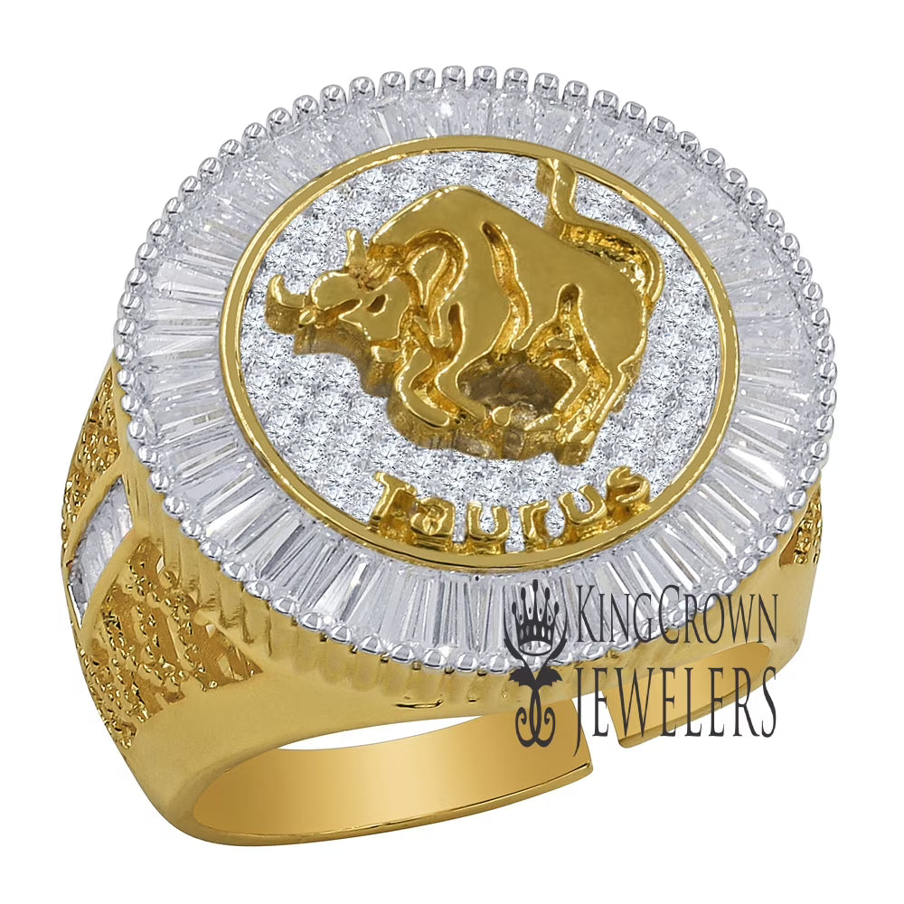 14K Yellow Gold Finish Simulated Diamond Taurus Ring Q15681