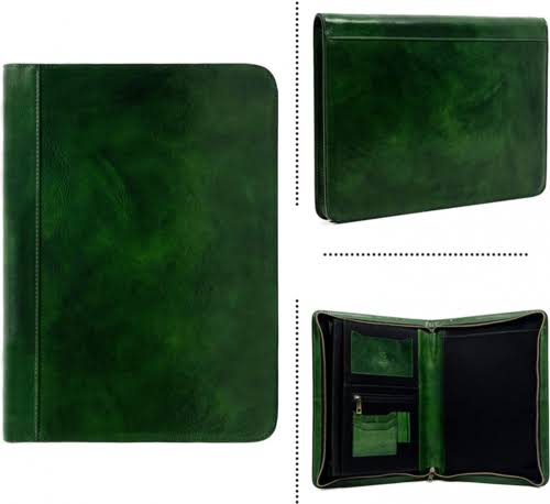 Green Leather Portfolio Document Folder T698911