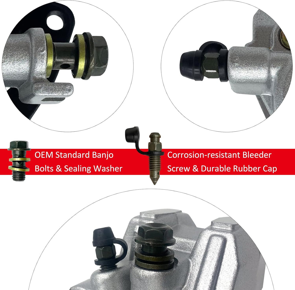 Front Left Right & Rear Brake Calipers for Yamaha Raptor 350 YFM350 2004-2013 Raptor 125 YFM125 2011-2013 Pack of 2 A25027
