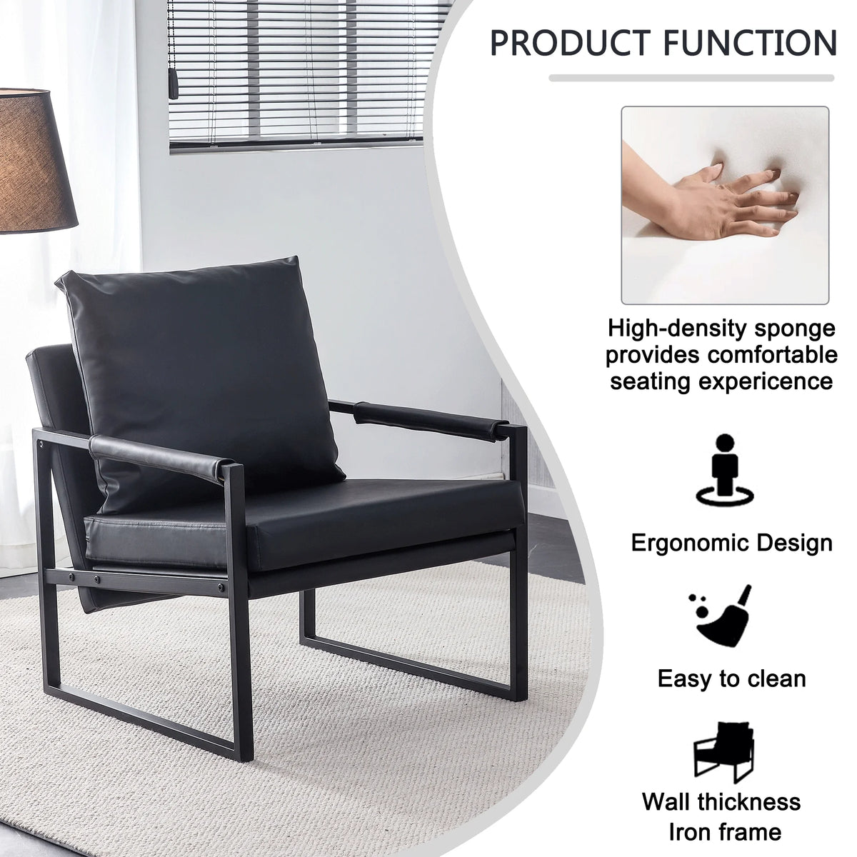 Black PU Leather Accent Chair Set of 2 with Metal Frame Z897