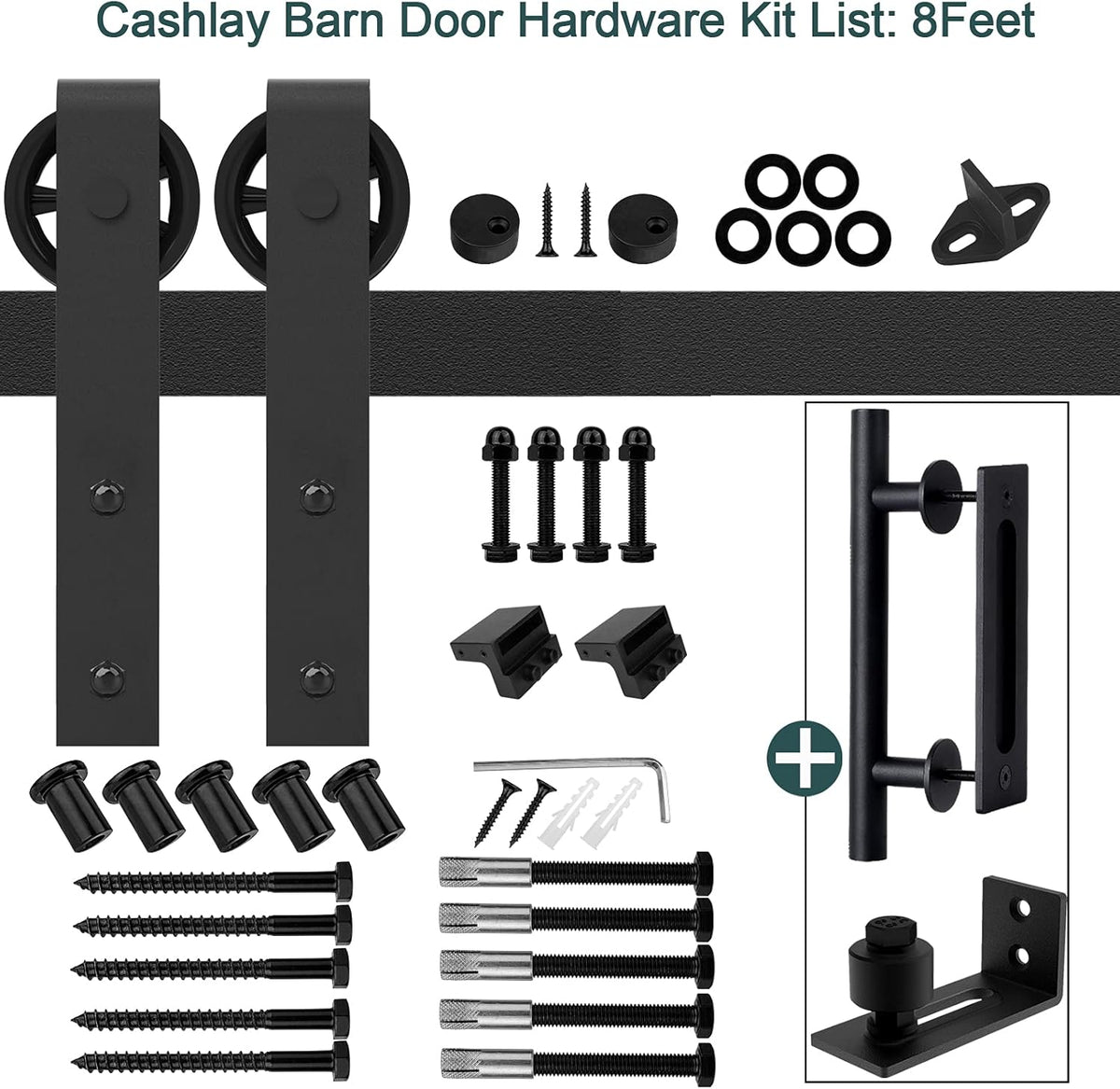 8FT Heavy Duty Sliding Door Hardware with 12 Handle & Floor Guide K971195