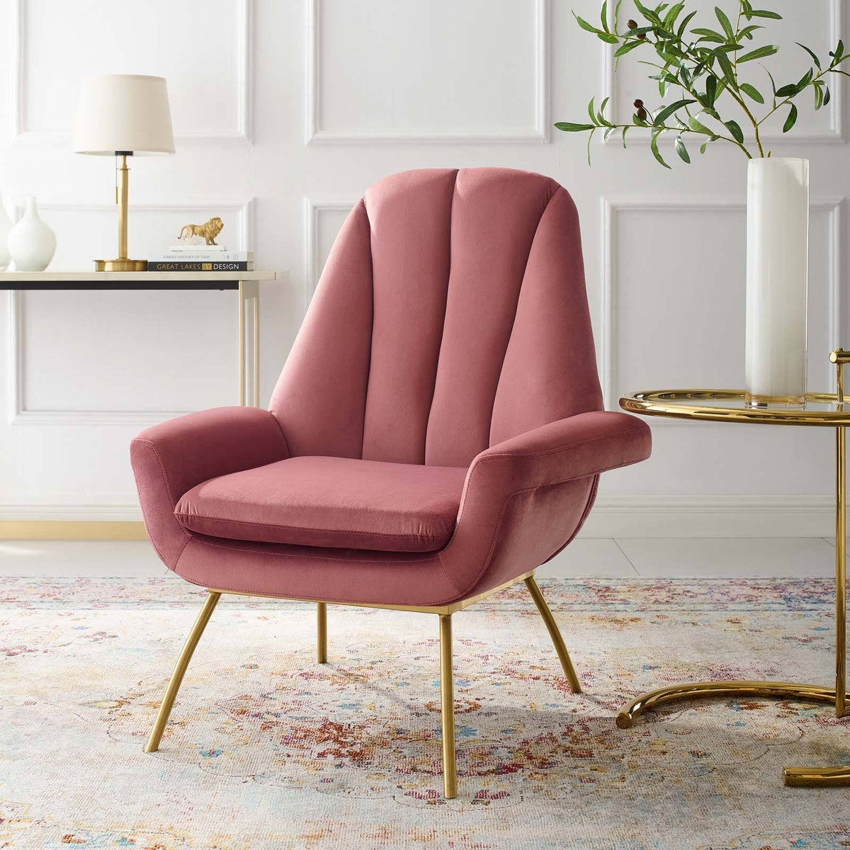Dusty Rose Velvet Accent Armchair E458