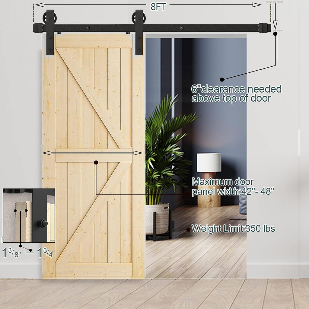 8FT Heavy Duty Sliding Door Hardware with 12 Handle & Floor Guide K971195