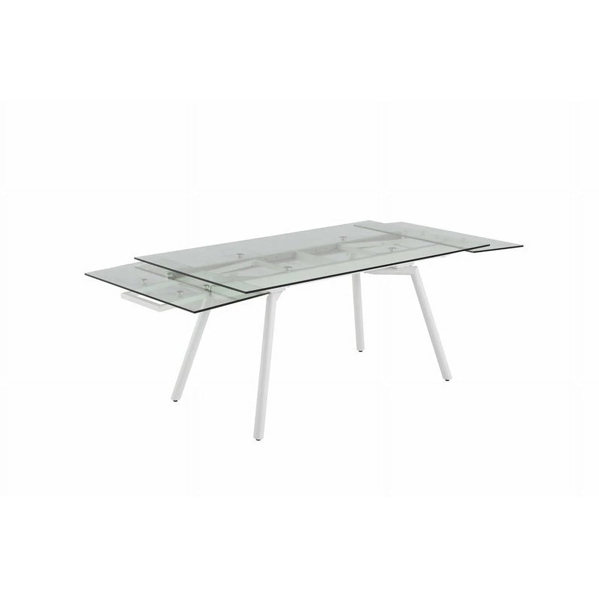 63" Rectangular Steel and Glass Extendable Dining Table in White H856