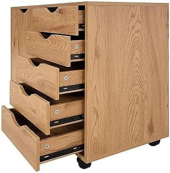 5 Drawer Wood Dresser Cabinet with Wheels D965