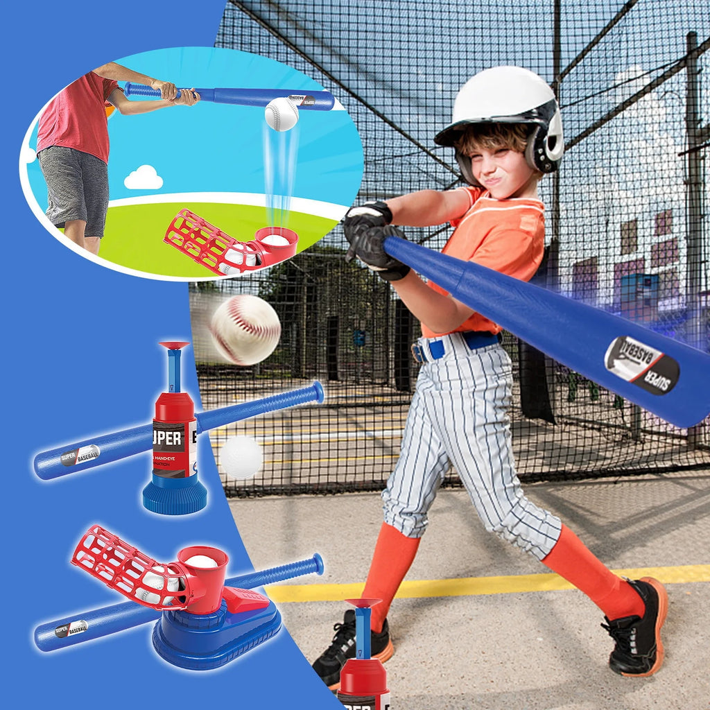 Automatic Launcher Baseball Bat Toys T-Ball Set with Baseball Bat and 3 Baseball C268349