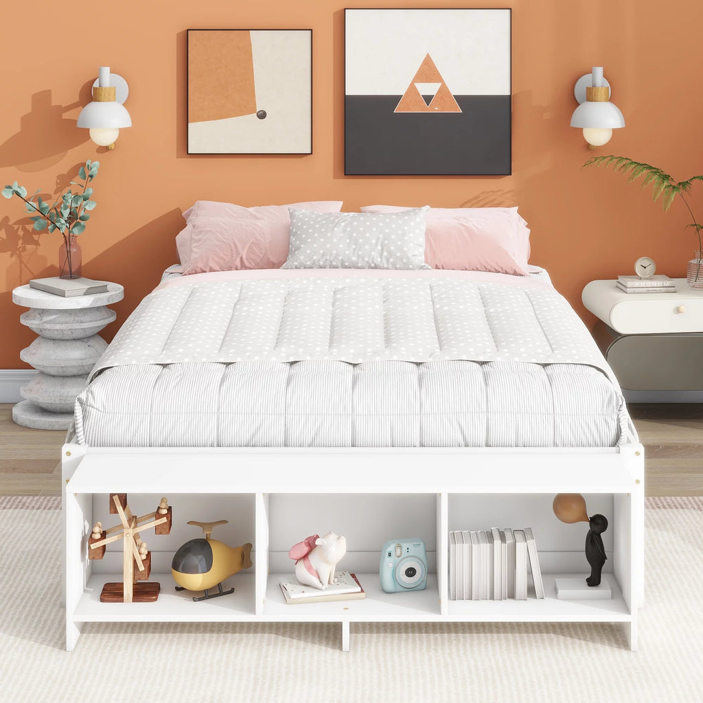 White Full Size Platform Bed with Storage Shelves and Drawer Z247