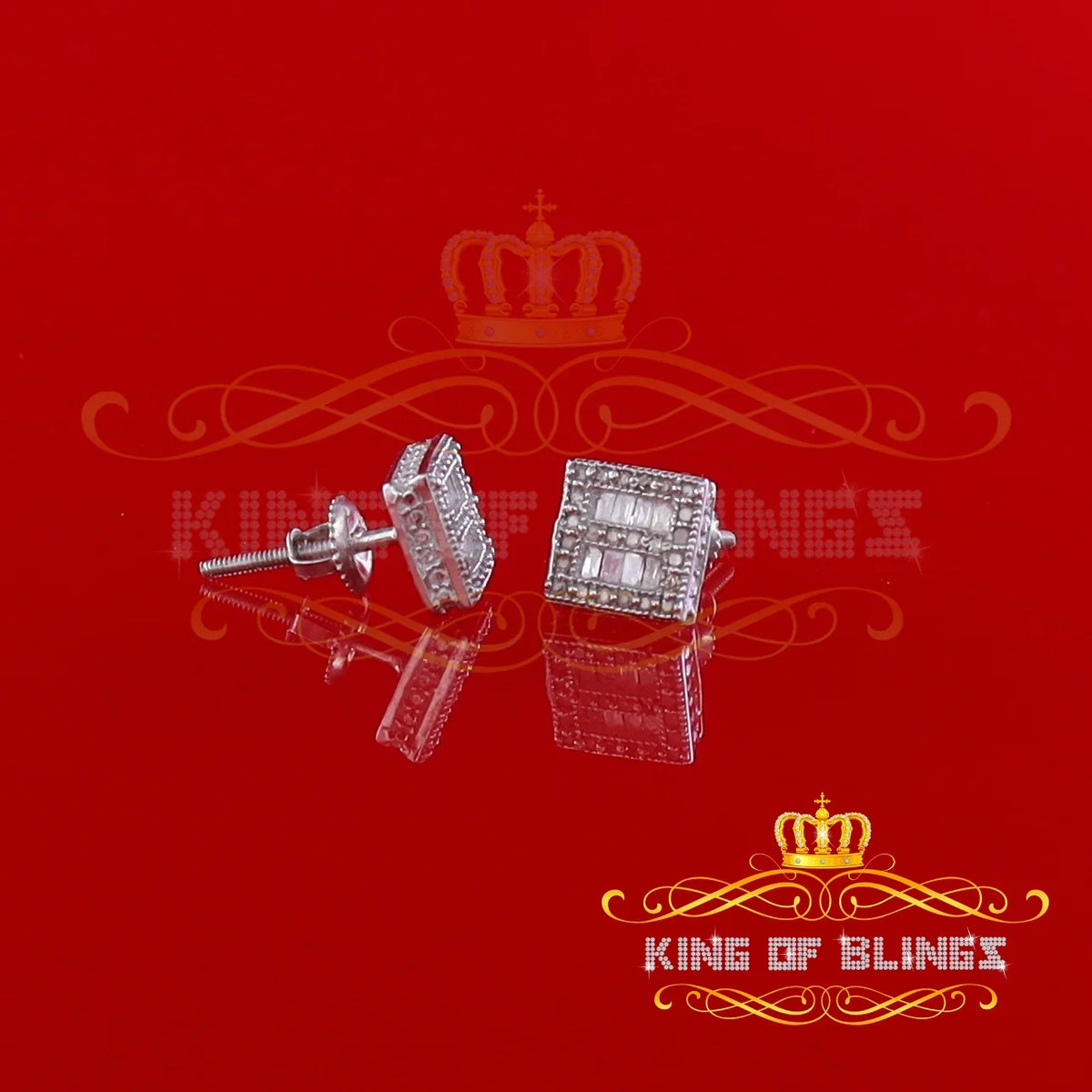925 White Silver Diamond Square Stud Earring V800