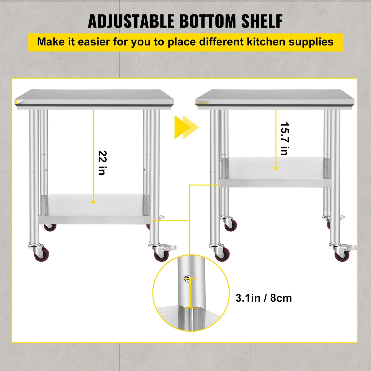 Stainless Steel Work Table with Wheels G33058