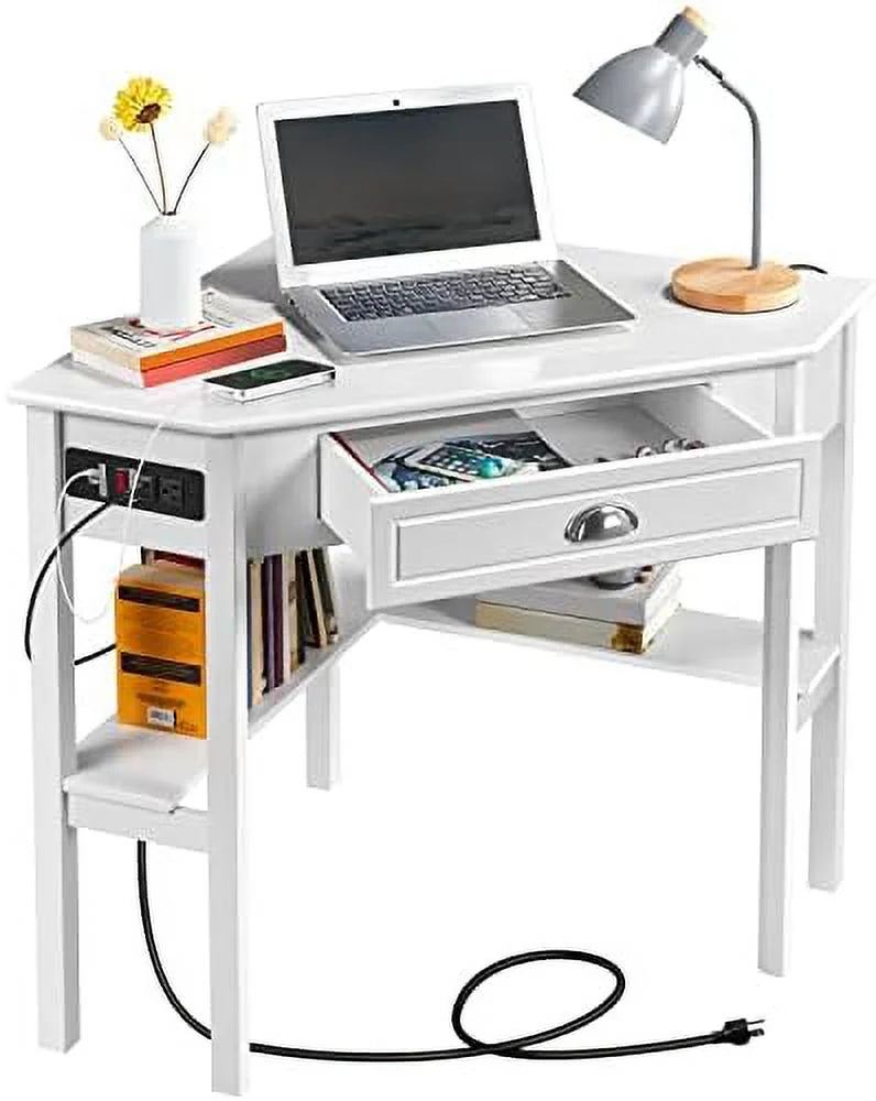 L Shaped Corner Computer Desk with Power Outlets G23282