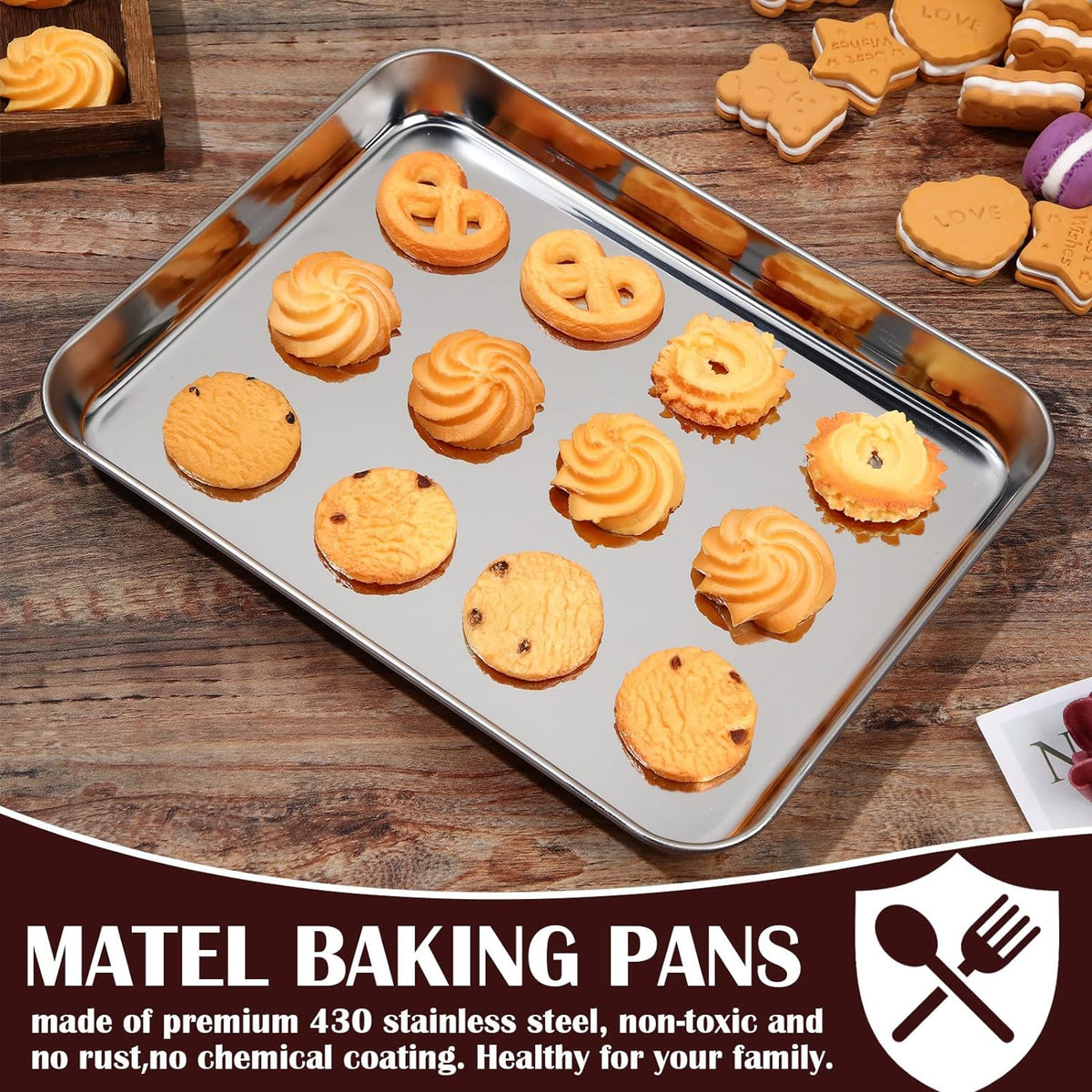 Set of 24 Stainless Steel Baking Sheet Pans 8 x 10 Inch U92628