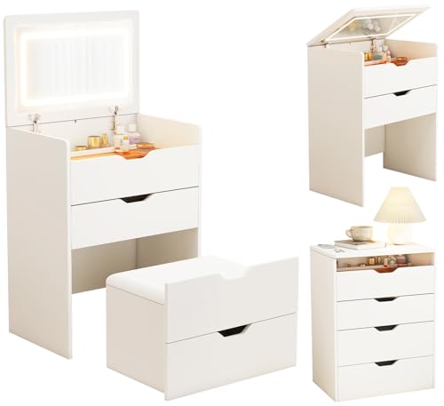 White Vanity Desk with Mirror and Lights N8195