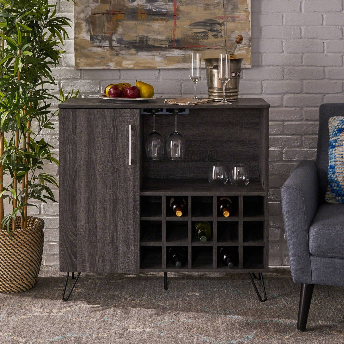 Sonoma Gray Oak and Black Finish Bar Cabinet K833892
