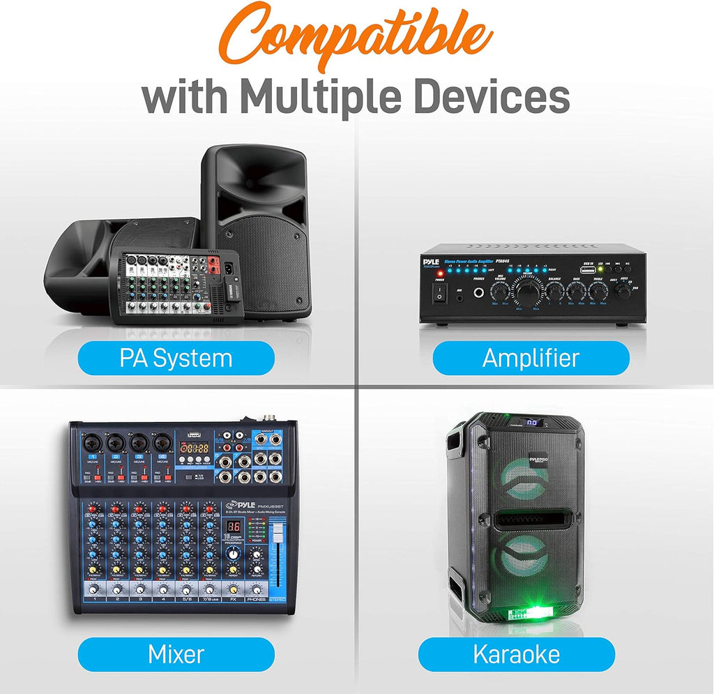 Portable UHF Wireless Microphone System, Battery Operated Four Bluetooth Cordless Microphone Set with Receiver Base C1110
