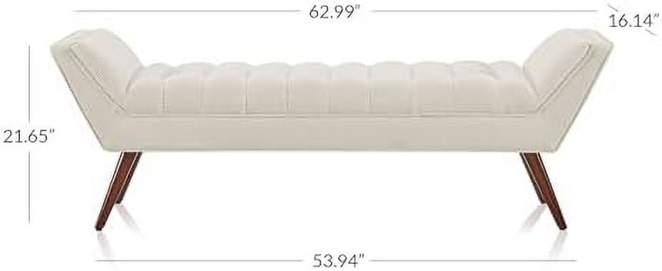 Grey Linen Fabric Ottoman Bench with Wood Legs V6571