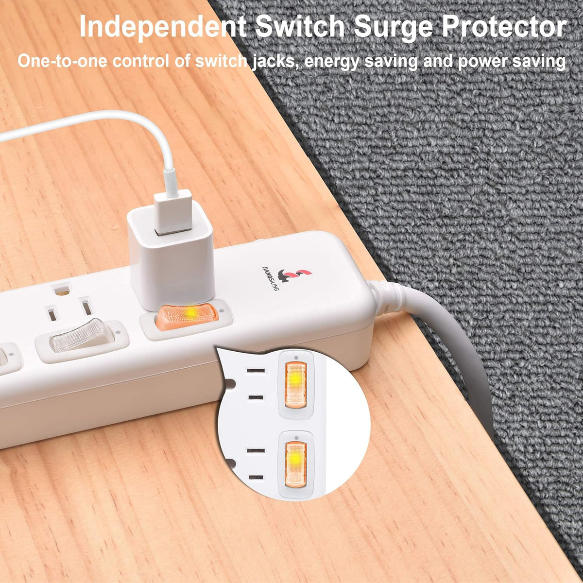 6 Outlets Surge Protector Power Strip with Individual Switch R23730