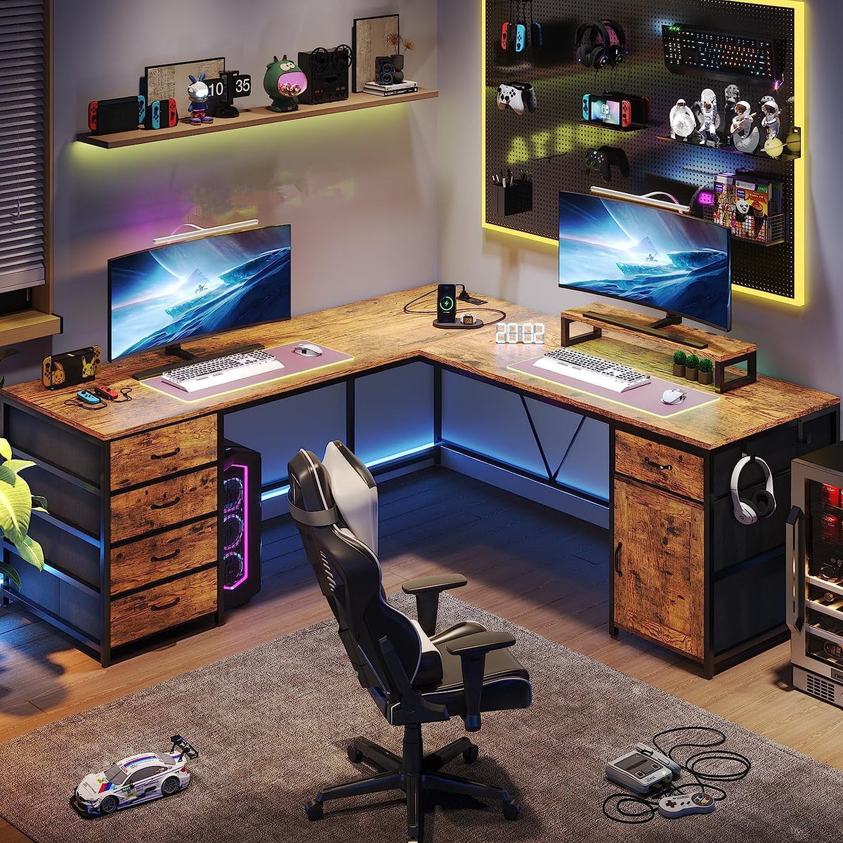 L Shaped Desk with 5 Drawer & Power Outlet R859483