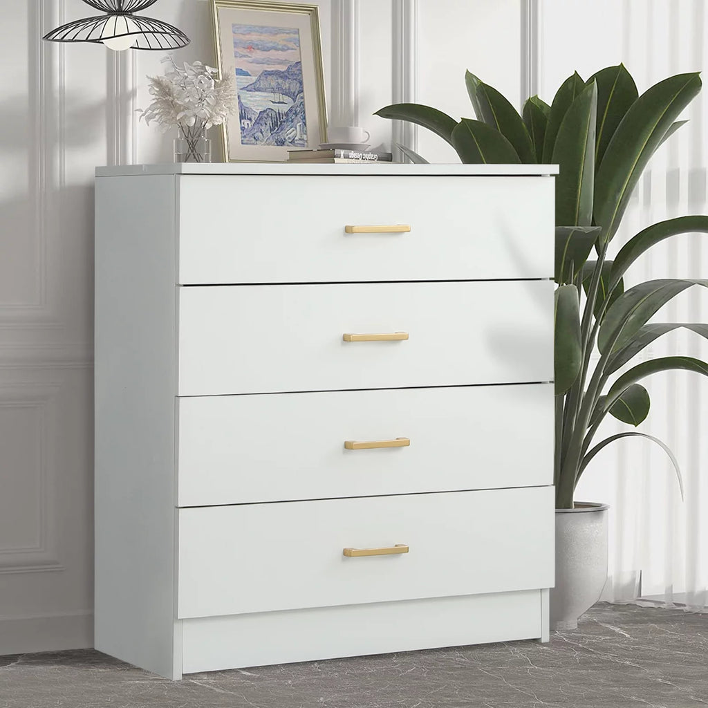 White 4-Drawer Wood Dresser N525