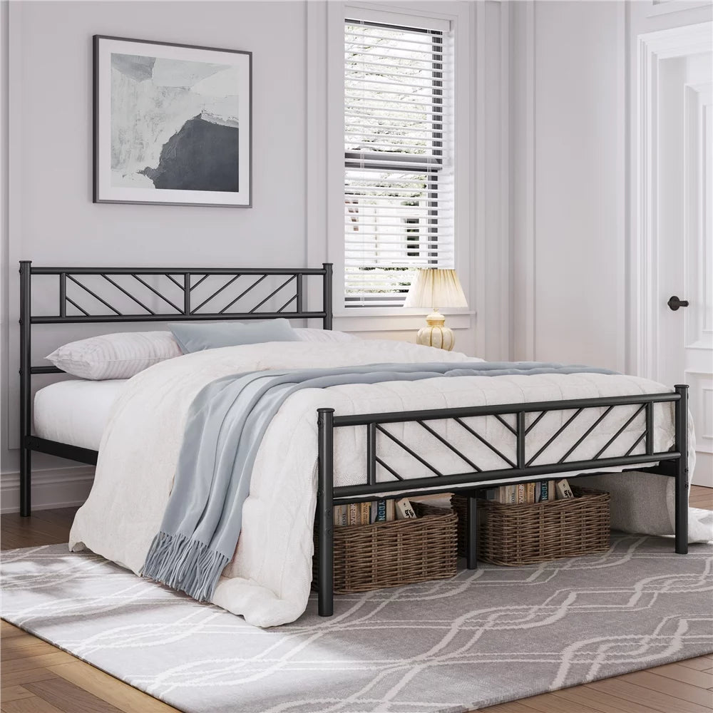 Queen Size Black Metal Platform Bed Y17499