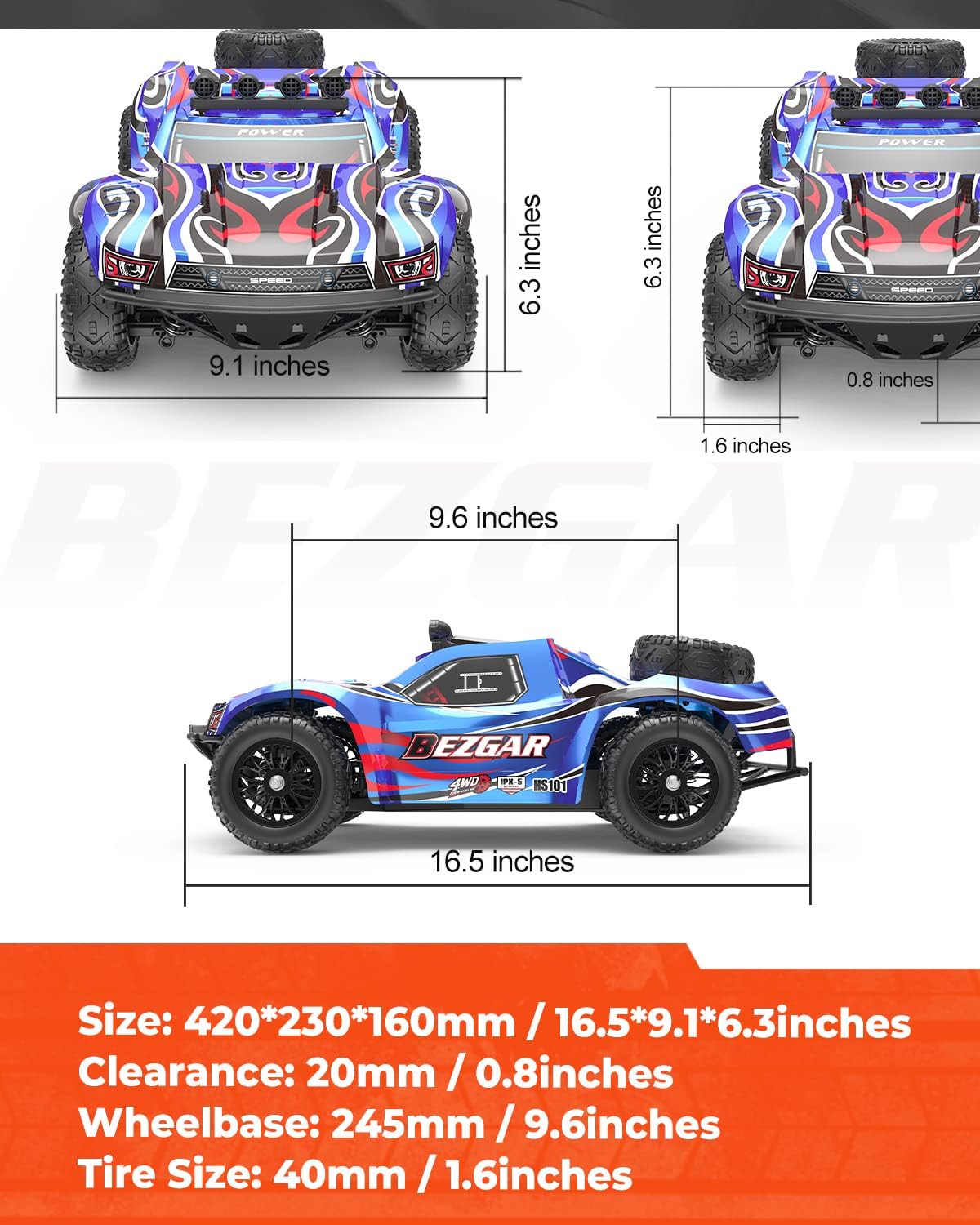 1:10 Scale 4WD Remote Control Monster Truck with 2 Rechargeable Batteries O384