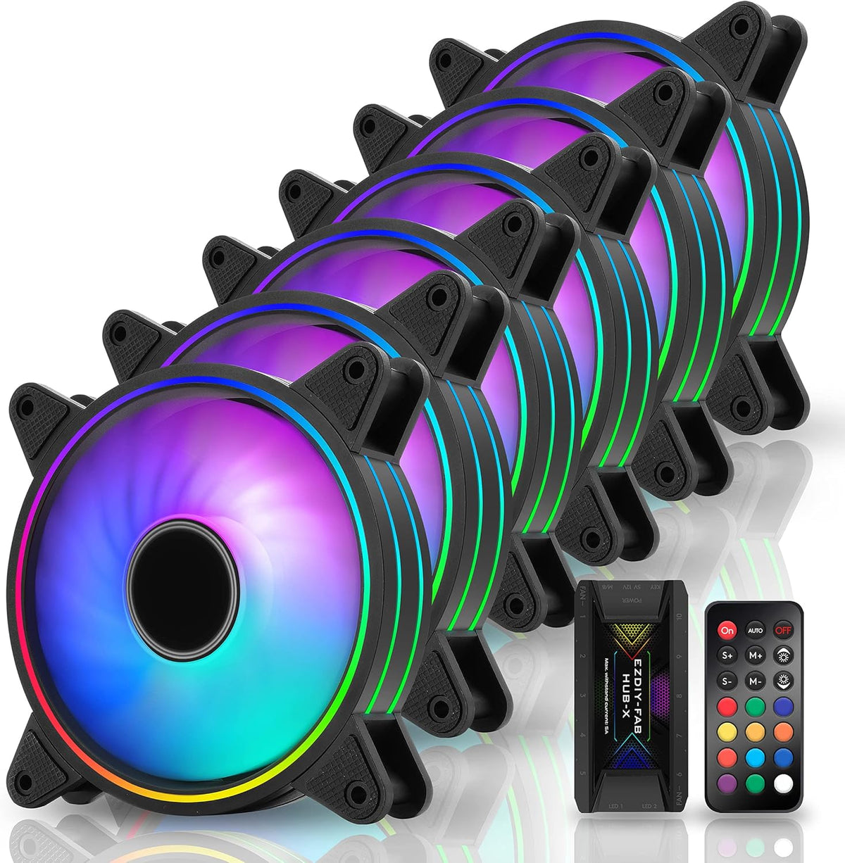 6 Pack 120mm RGB Addressable PC Case Fan with Hub and Remote J990223