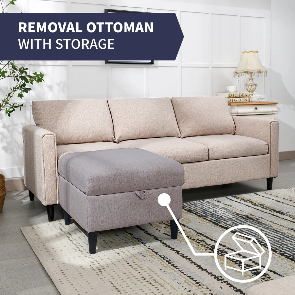 Beige L-Shape Convertible Sectional Sofa with Storage Ottoman X646463