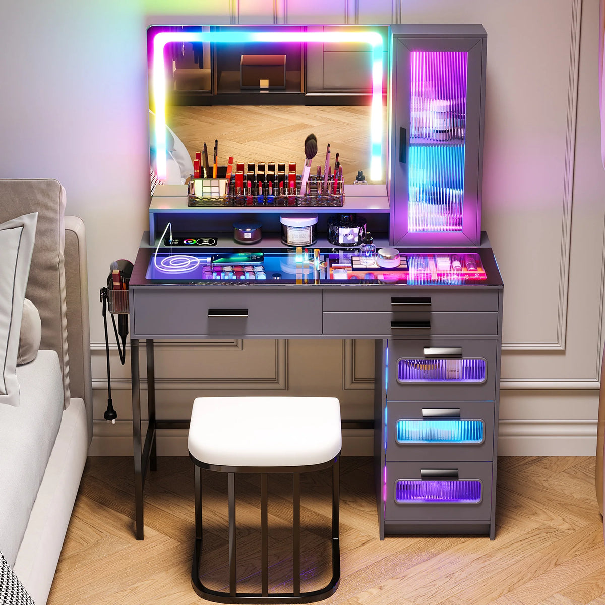 Grey Vanity Desk with Mirror and 6 Drawers X85747