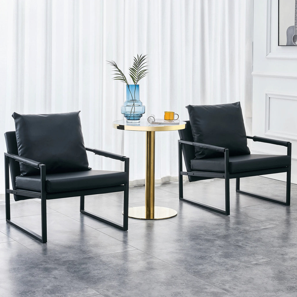 Black PU Leather Accent Chair Set of 2 with Metal Frame Z897