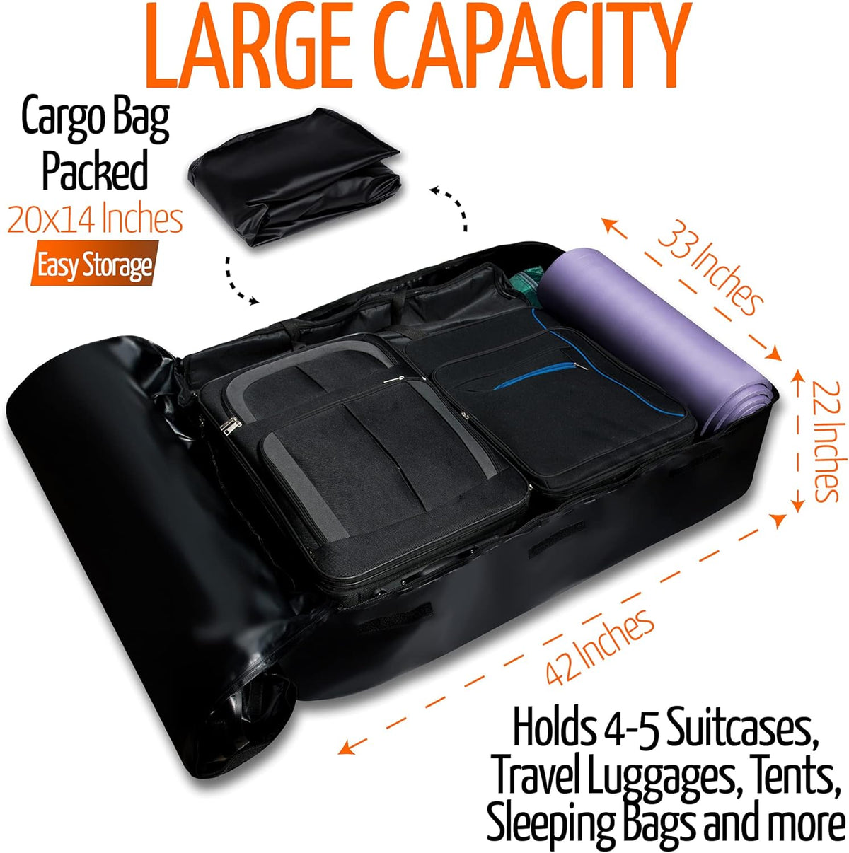 Car Roof Cargo Bag Water Resistant with Anti Slip Mat, 8 Straps D570420
