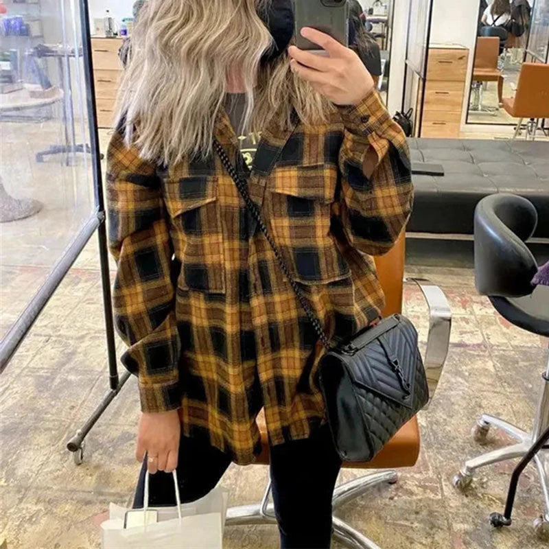 Multi Colored Cotton Plaid Flannel Shacket B73687