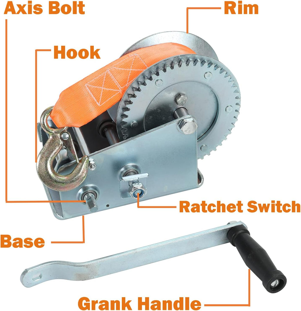 3500lbs Dual Gear Hand Winch Polyester Strap Pack of 2 G2150