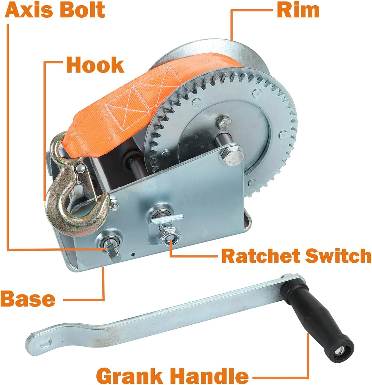 3500lbs Dual Gear Hand Winch Polyester Strap Pack of 2 G2150