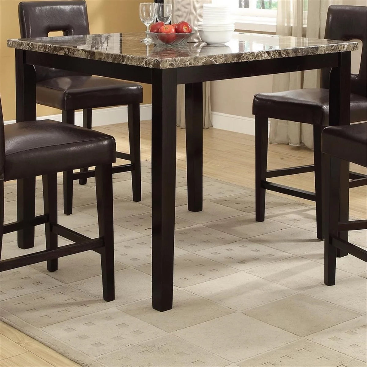 Wooden High Table Faux Marble Top Brown A690865