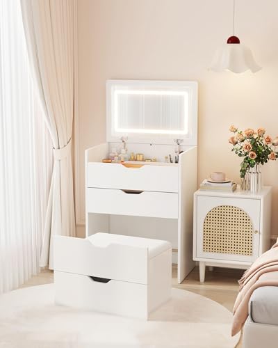 White Vanity Desk with Mirror and Lights N8195