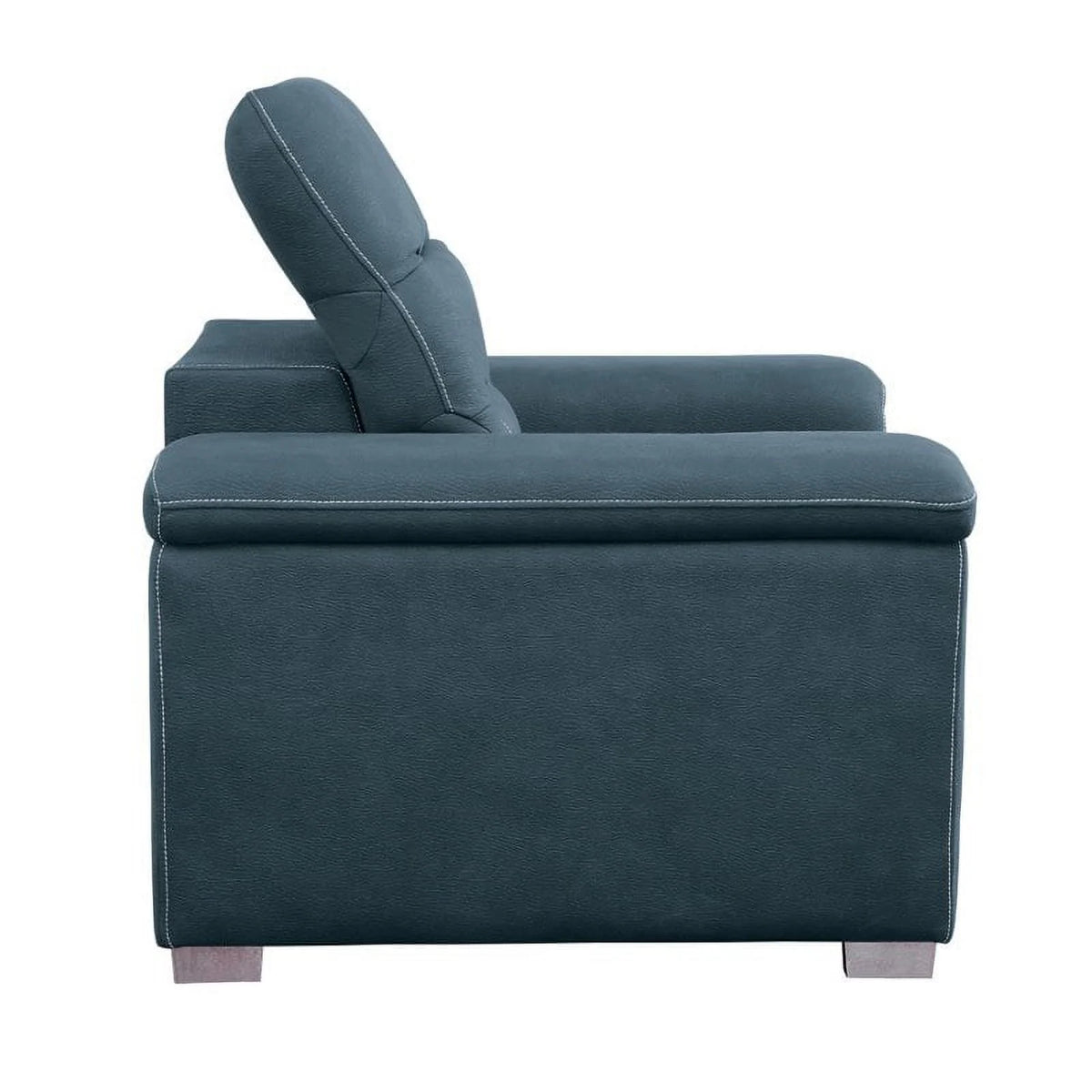 Blue Microfiber Accent Chair with Pull Out Ottoman V2833