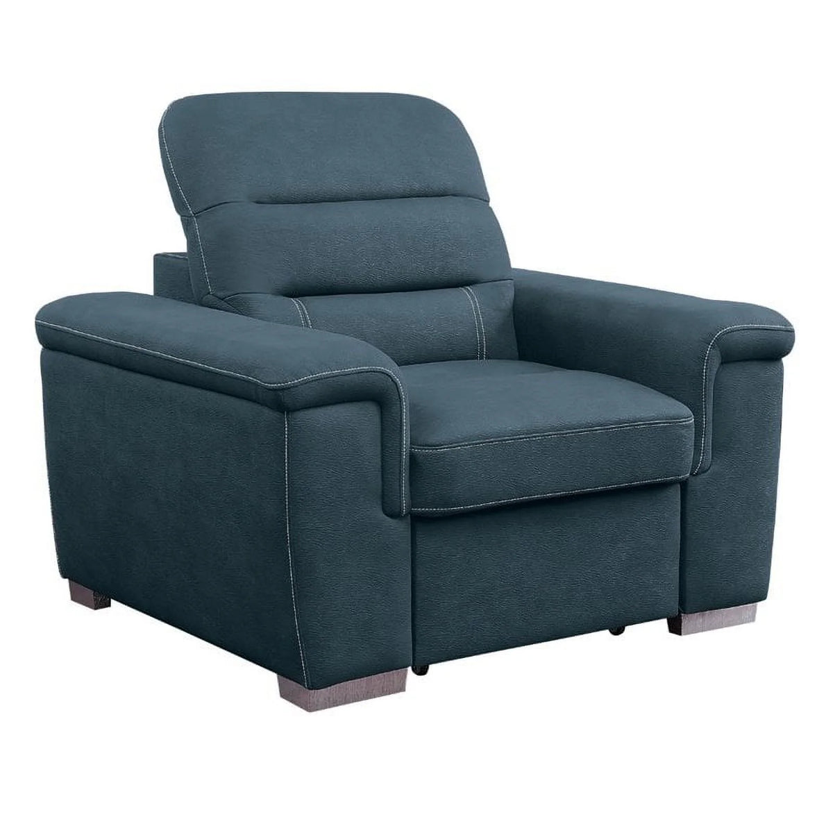 Blue Microfiber Accent Chair with Pull Out Ottoman V2833