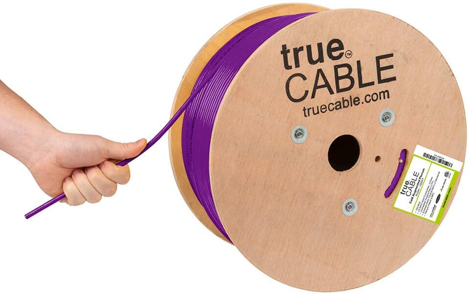 Cat6A Plenum (CMP) 1000ft Purple 23AWG 4 Pair Solid Bare Copper Bulk Ethernet Cable D9756