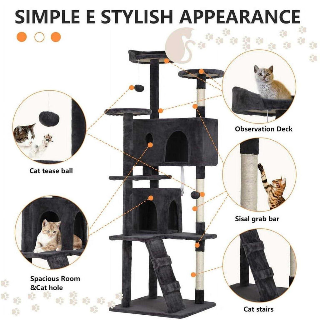 70-in Cat Tree Tower with Scratching Post M235