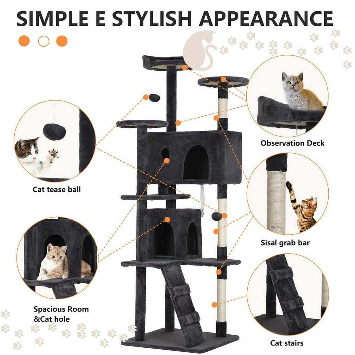 70-in Cat Tree Tower with Scratching Post M235