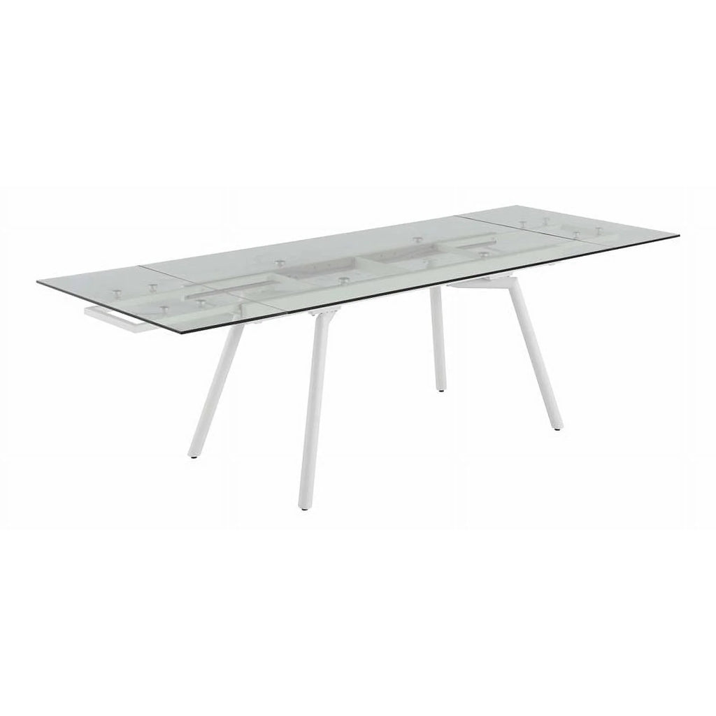 63" Rectangular Steel and Glass Extendable Dining Table in White H856