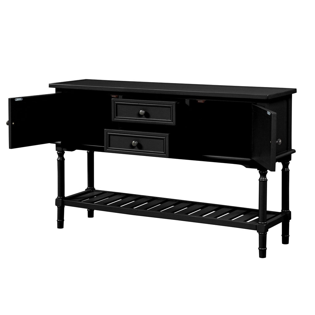 Black Light Green Pine Console Table with 2 Drawer and Cabinet and Shelf C363
