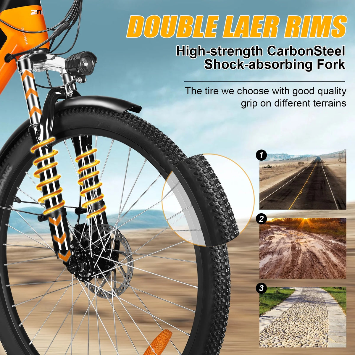 26'' Electric Mountain Bike 350W Removable Battery 7 Speeds Orange J3841