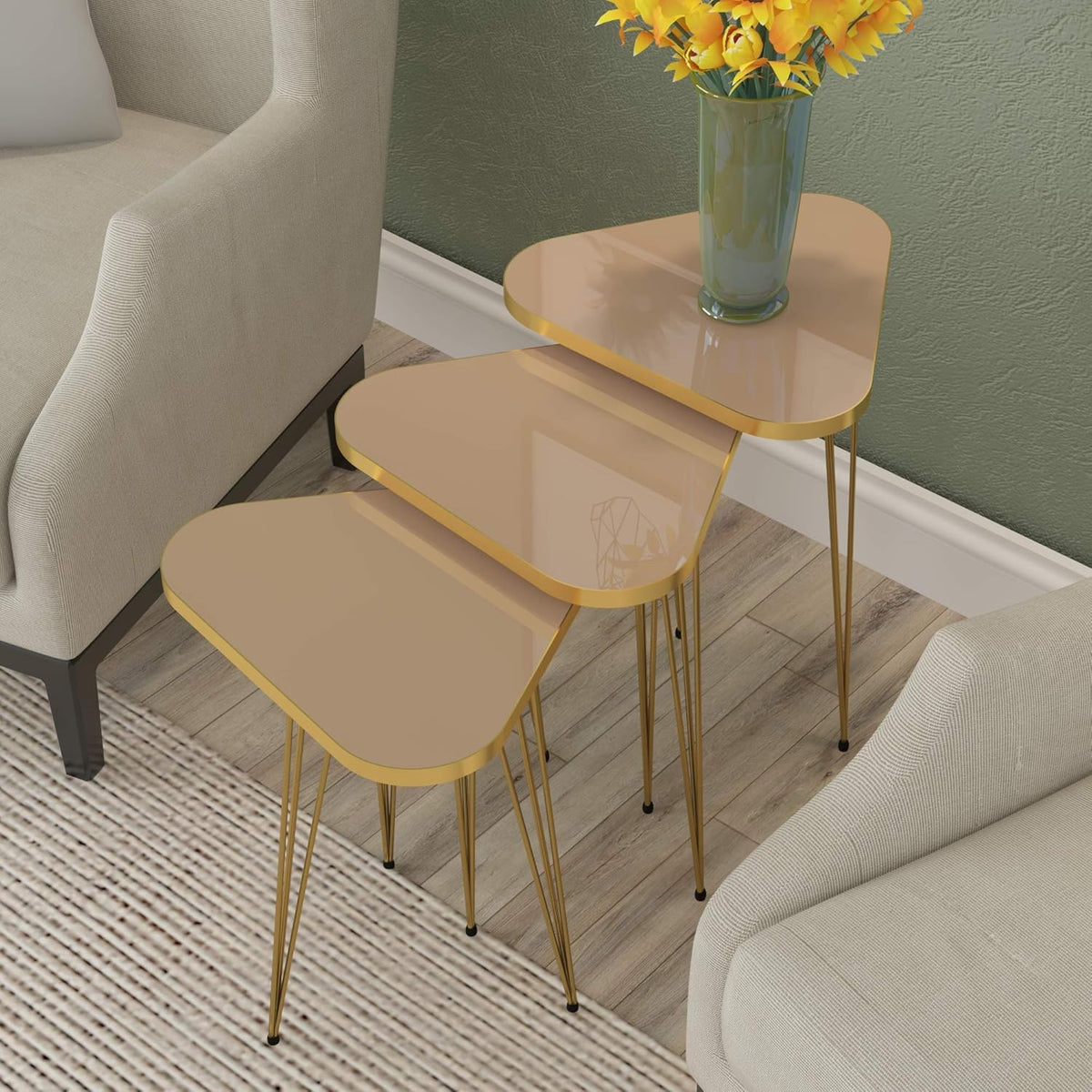 Set of 3 High Gloss Nesting End Tables Y643